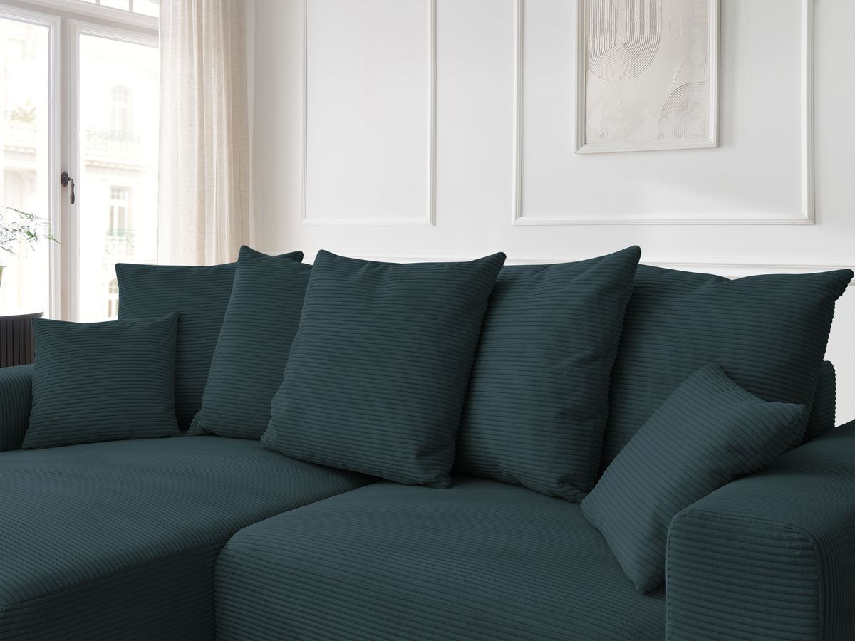 Bobochic Atilla Ecksofa mit Schlaffunktion und Bettkasten Cordsamt Dunkelblau Ecke links