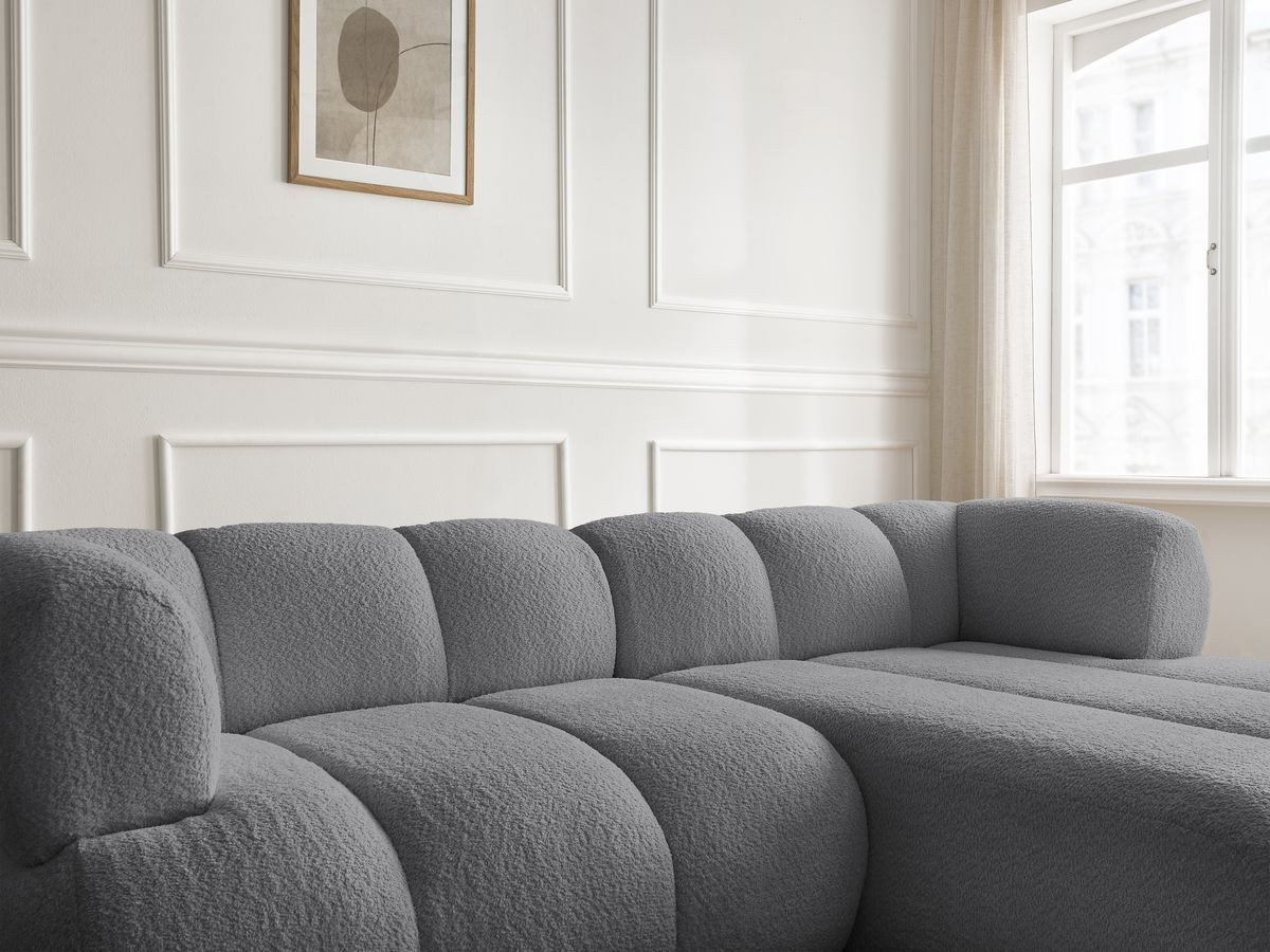 Bobochic Pamira Ecksofa Bouclé-Stoff Dunkelgrau Ecke rechts