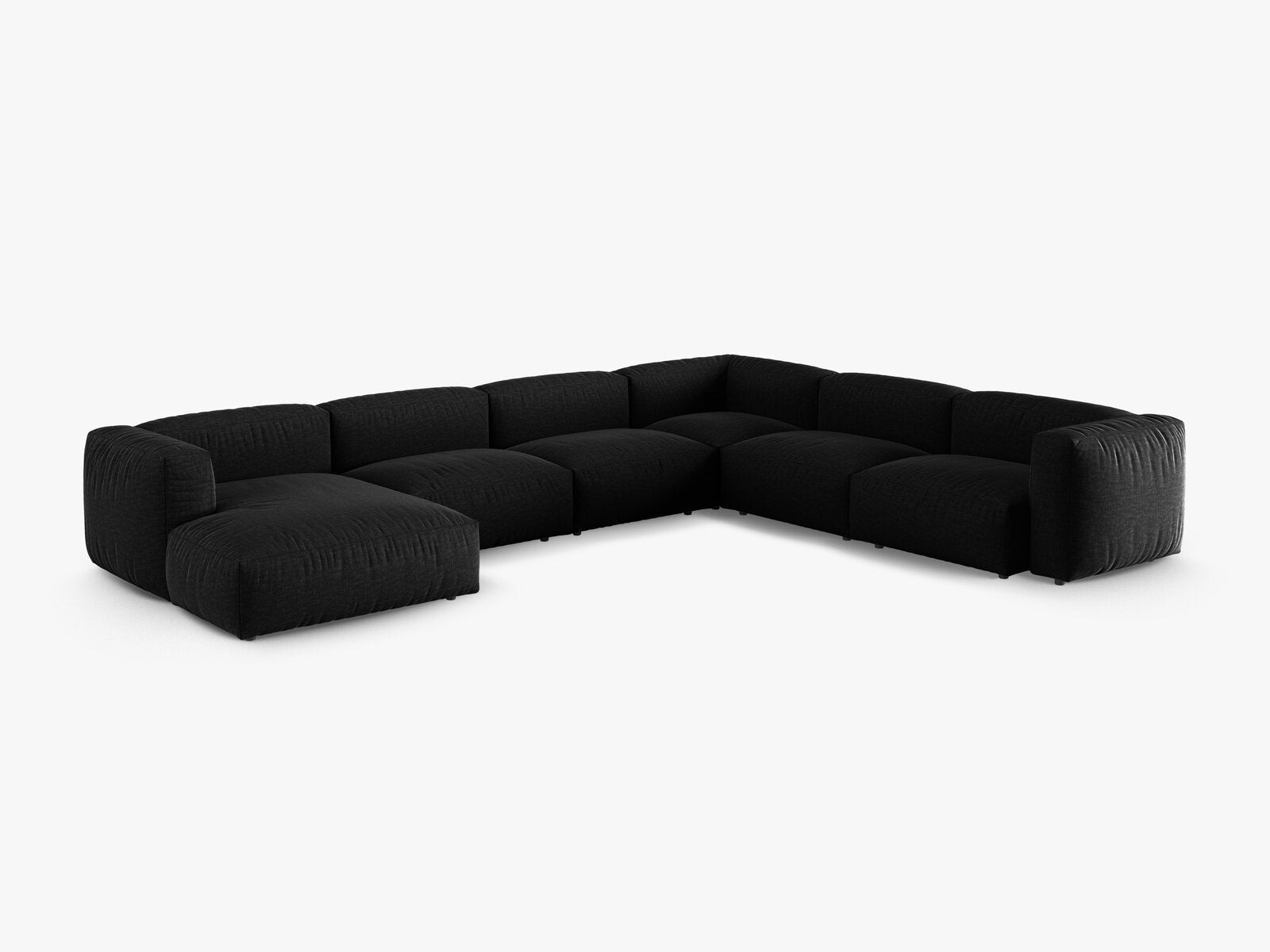 Micadoni modulares Ecksofa XL Martina 6-Sitzer 90cm Sitztiefe Rechts Strukturierter Stoff Boston Schwarz