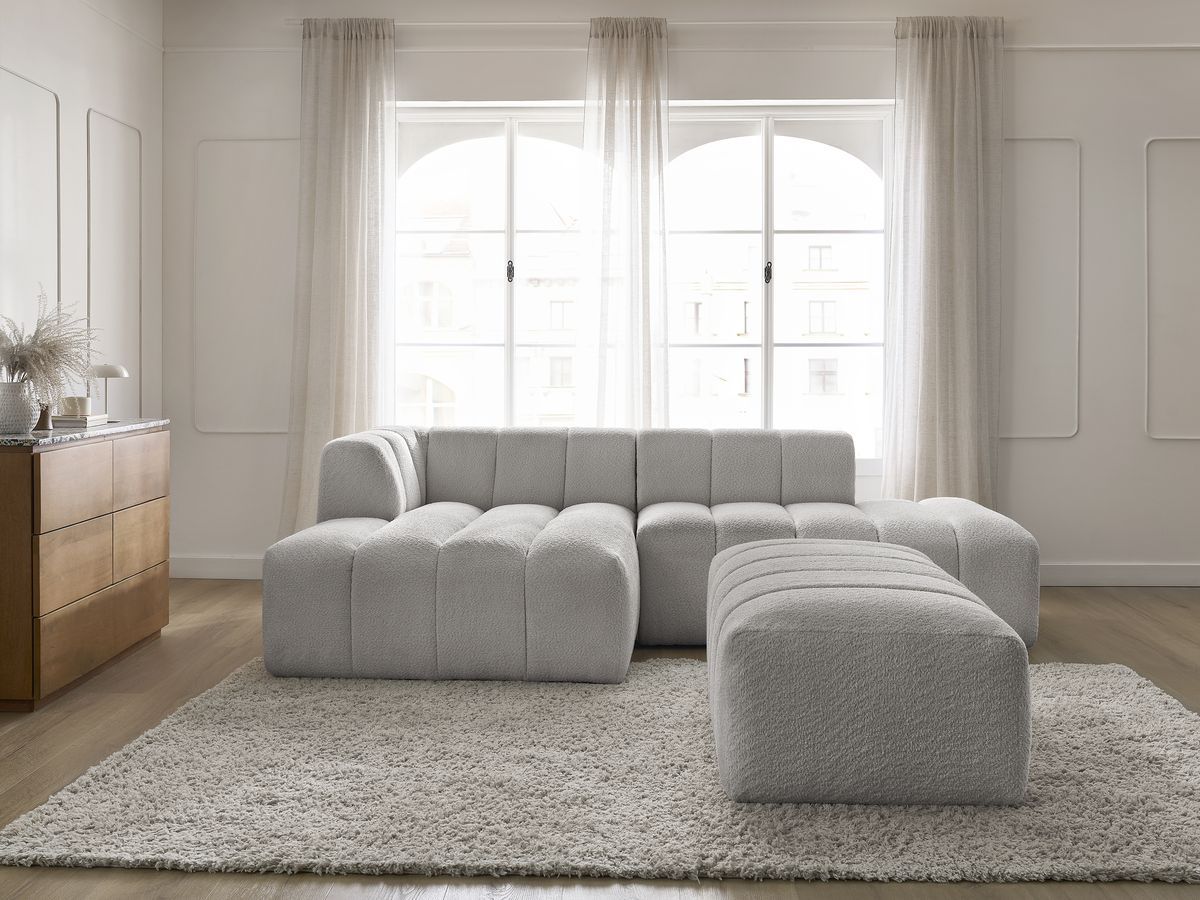 Bobochic Annecy Ecksofa mit Pouf Bouclé-Stoff Hellgrau Ecke links