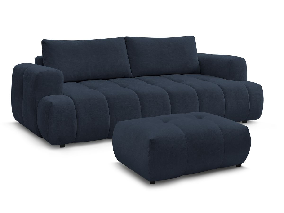 Bobochic Fuji Schlafsofa 3-Sitzer mit Bettkasten und Pouf Stoff Dunkelblau