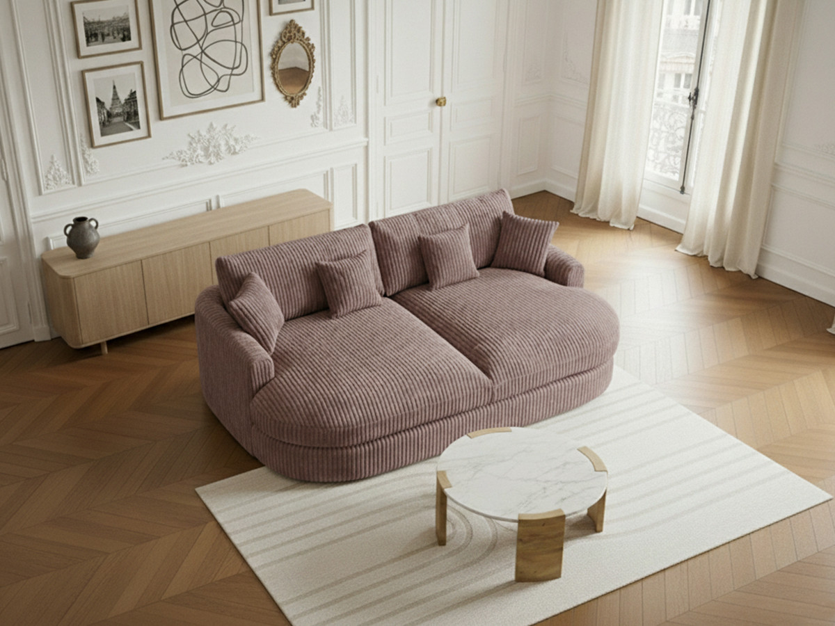 Bobochic Belem Sofa 3-Sitzer Breitcord weich Rosa