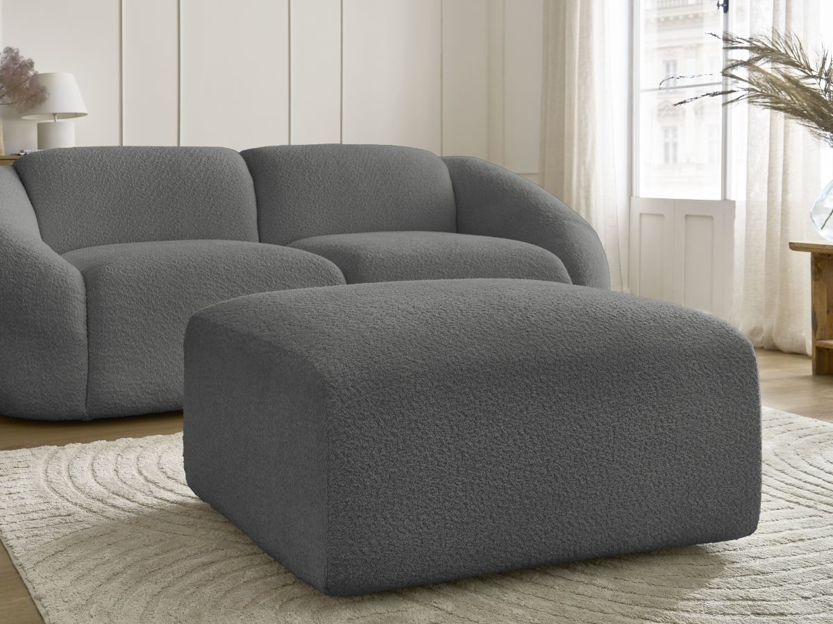 Bobochic Tina Sofa 3-Sitzer mit Pouf Bouclé-Stoff Dunkelgrau