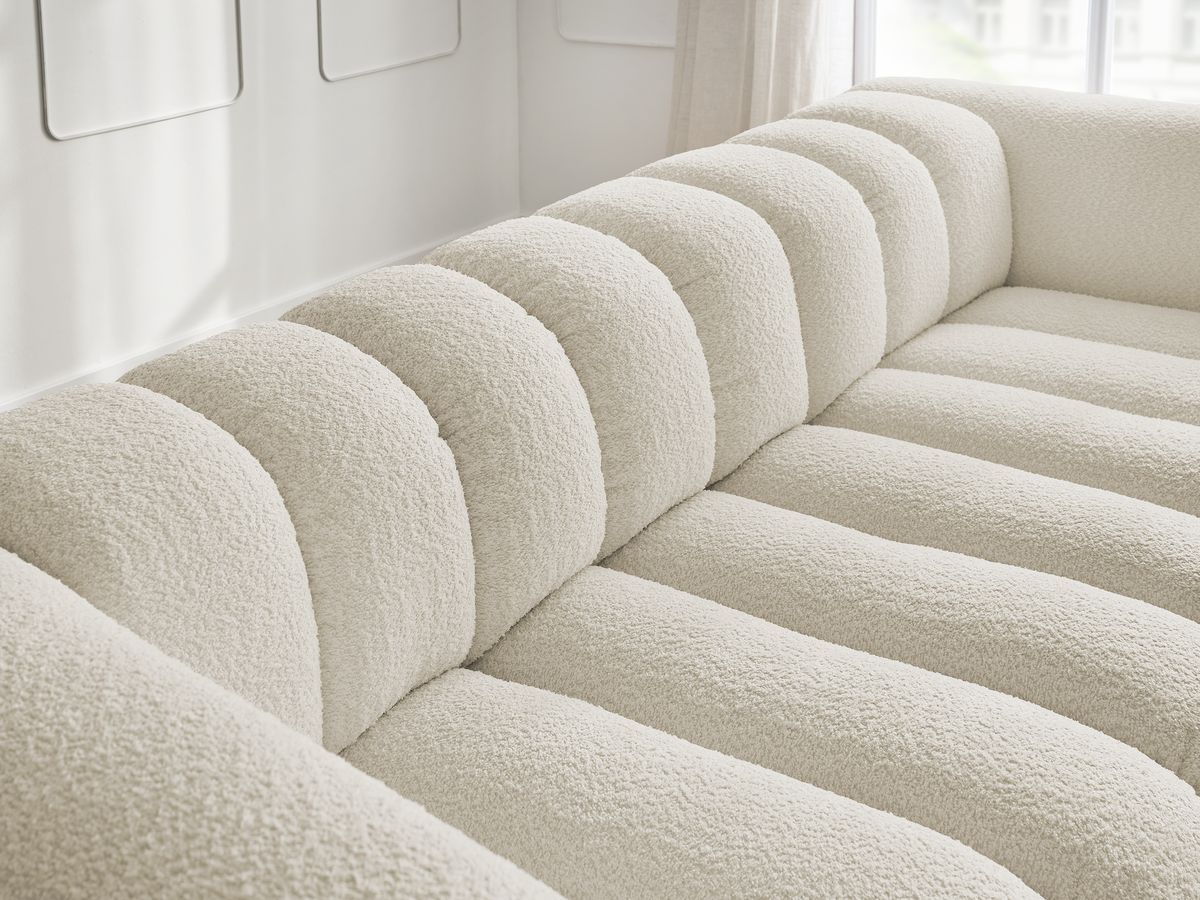 Bobochic Talia Sofa 3-Sitzer mit Pouf Bouclé-Stoff Beige