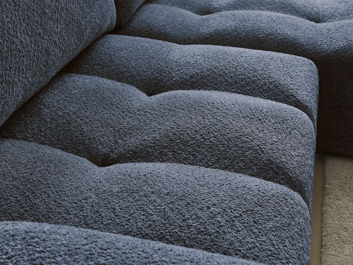 Bobochic Anakin Ecksofa, 2 Kissen Bouclé-Stoff Dunkelblau