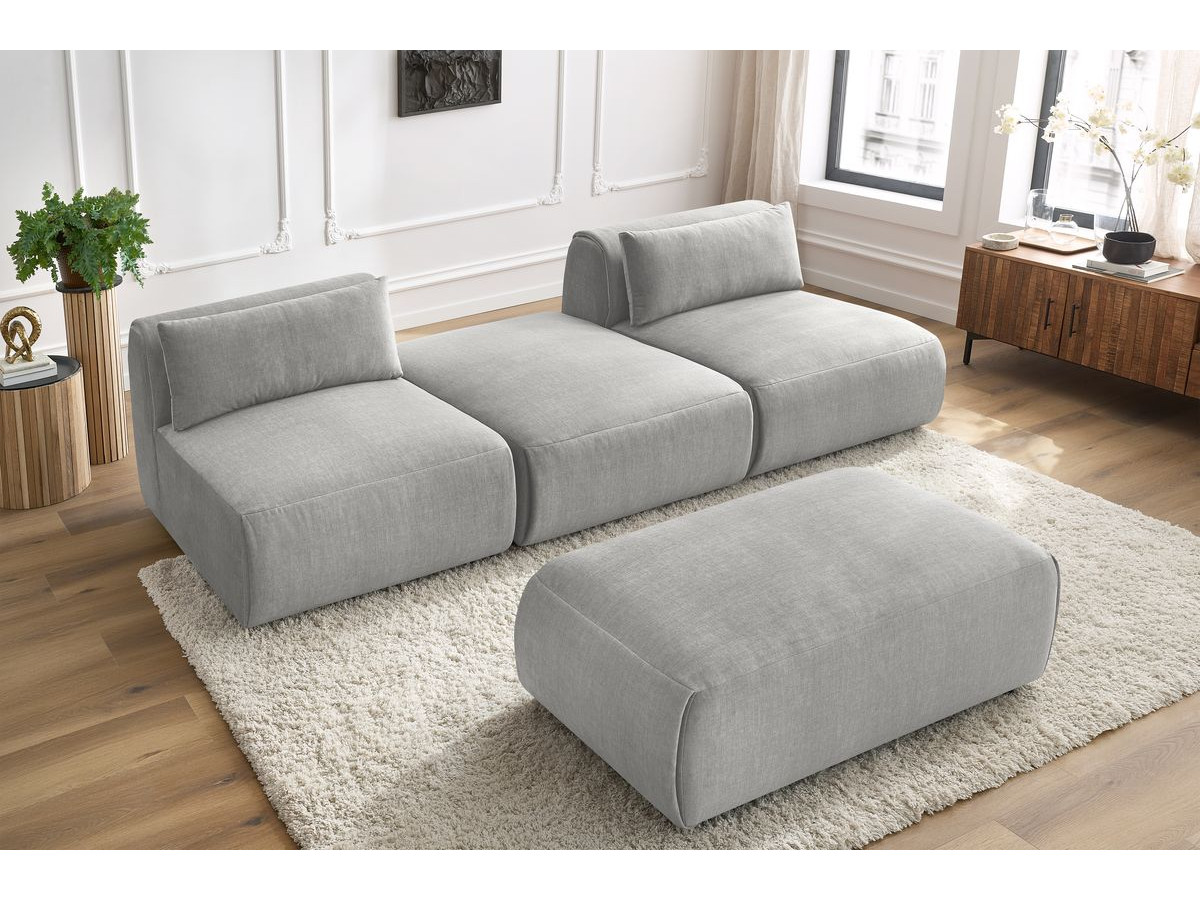 Bobochic Jeanne Sofa 4-Sitzer mit Pouf Samt Hellgrau
