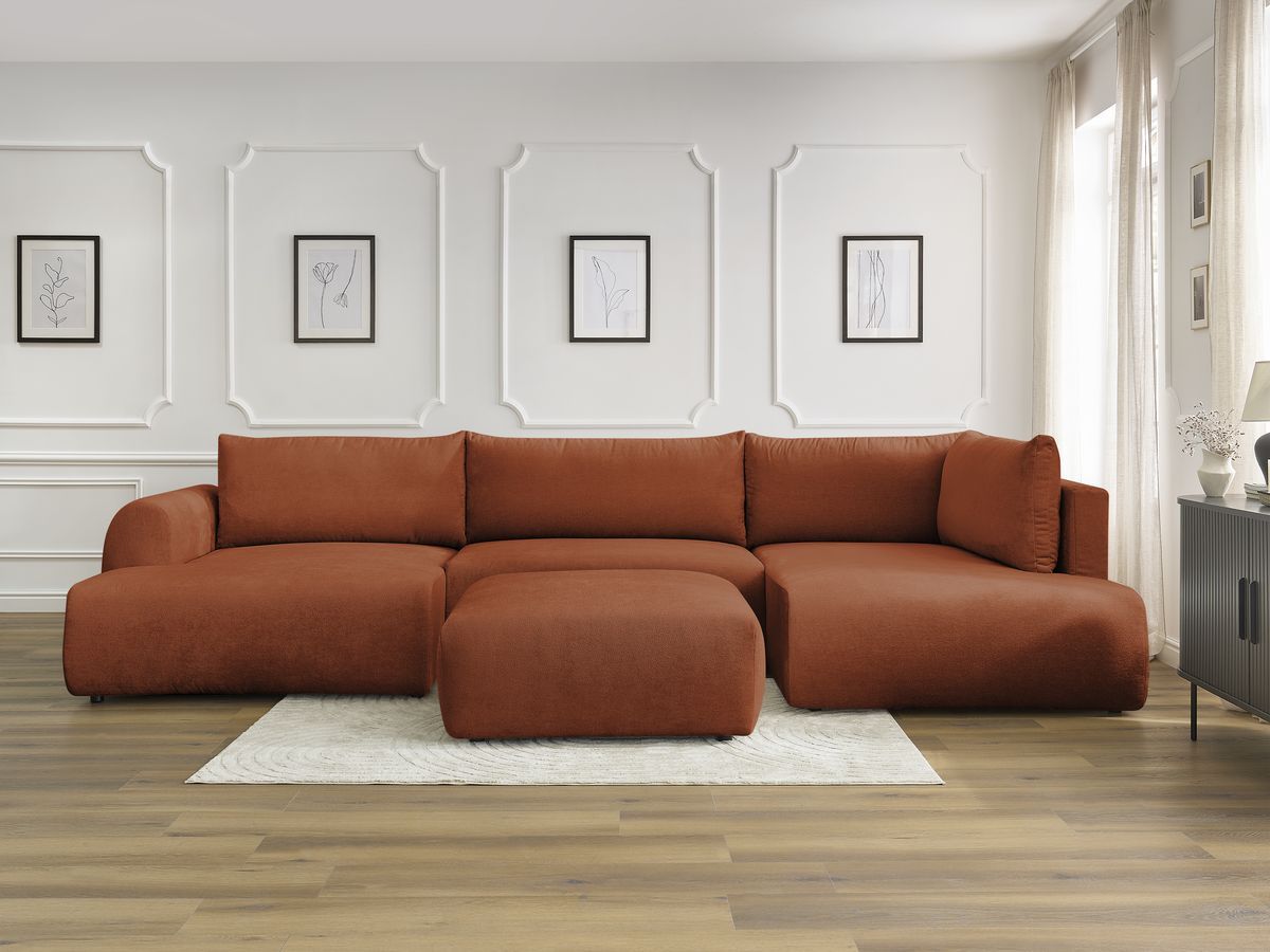 Bobochic Lucien Wohnlandschaft mit Pouf Stoff Orange Ecke links