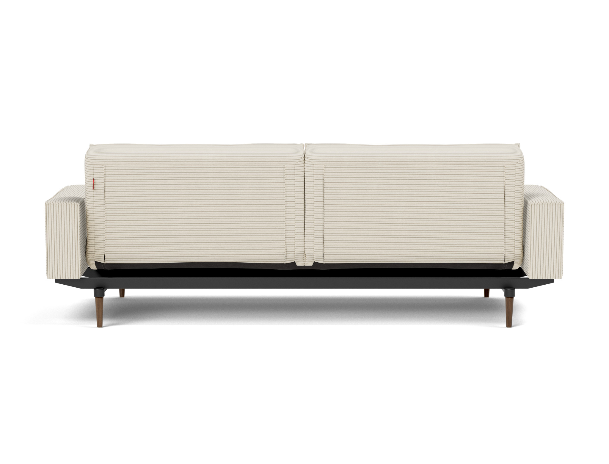 Schlafsofa Splitback mit Armlehnen Kord Corduroy 594-Ivory Beine Styletto Eiche dunkel