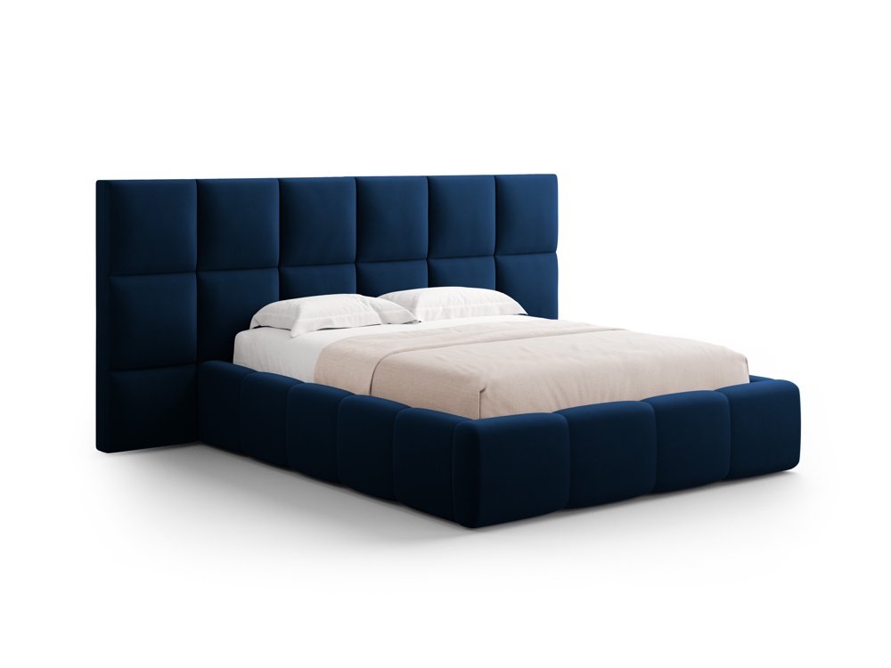 Cosmopolitan Design Stauraumbett mit doppeltem Kopfteil Livigno 160x200 Samt Bluvel Königsblau
