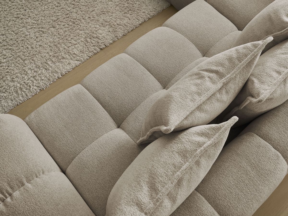 Bobochic Everest Ecksofa mit Schlaffunktion und Bettkasten 320 × 212 cm, 10 Kissen Melange-Stoff Taupe Ecke links