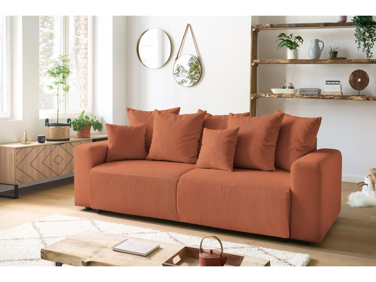 Bobochic Envy Schlafsofa 3-Sitzer mit Bettkasten Cordsamt Orange