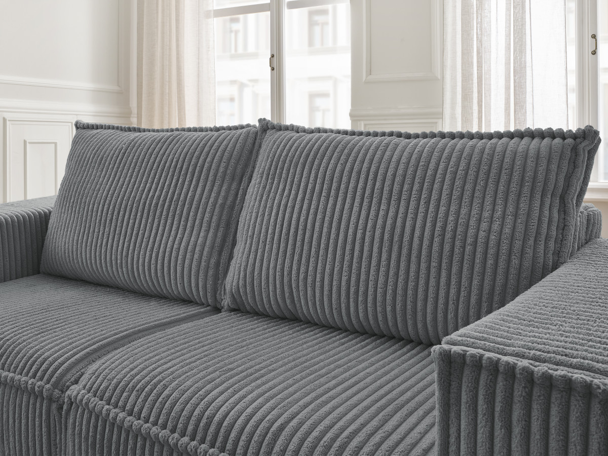 Bobochic Chelsea Schlafsofa 3-Sitzer Cordsamt Dunkelgrau, Liegefläche 140 × 200 cm
