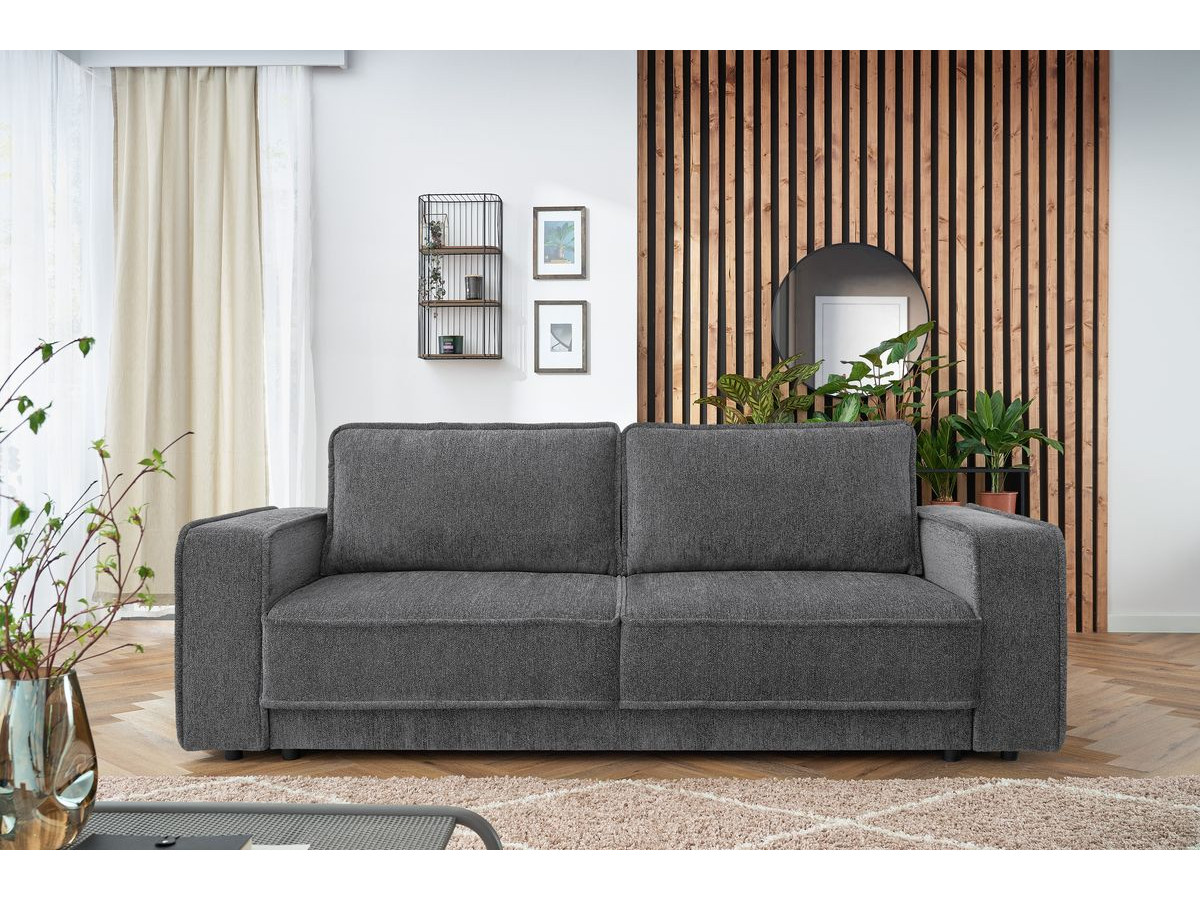 Bobochic Emile Schlafsofa 3-Sitzer mit Bettkasten Melange-Stoff Dunkelgrau