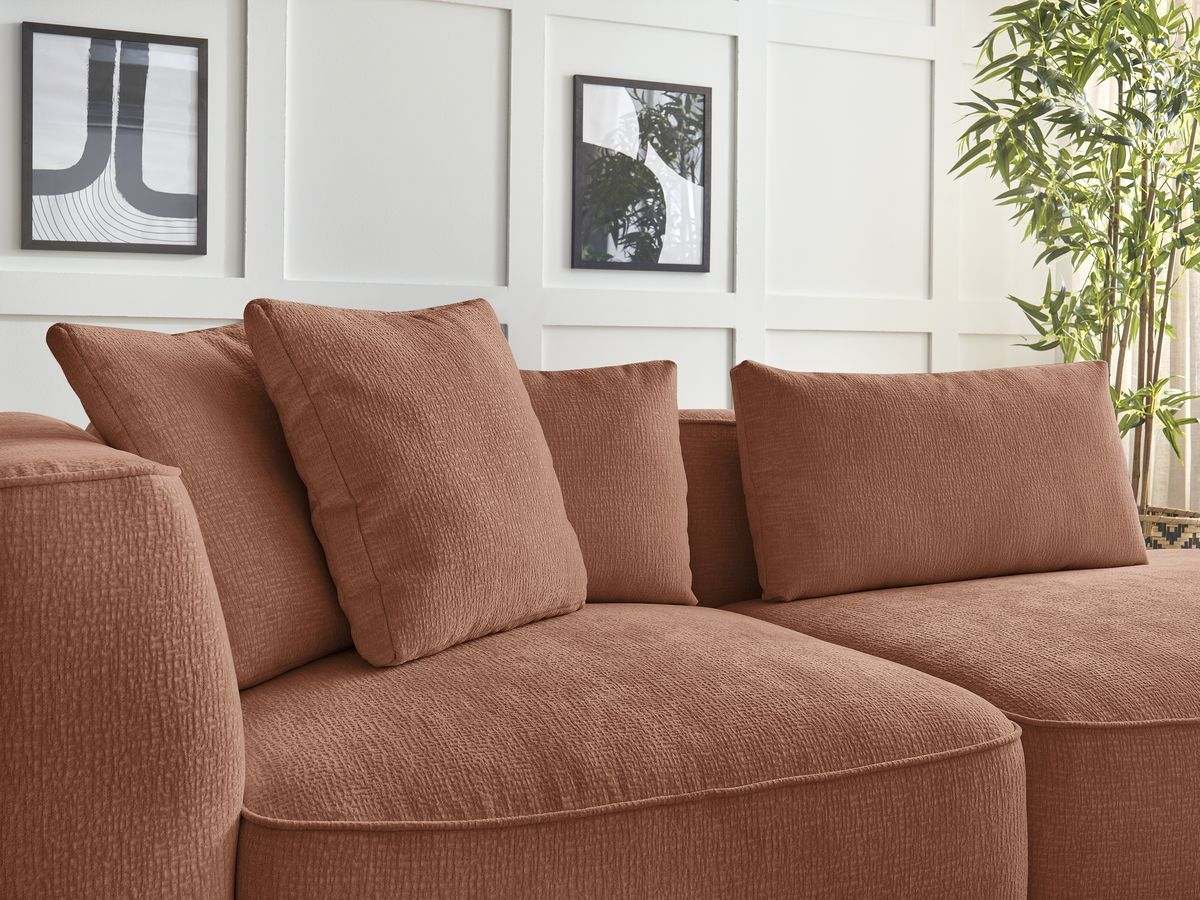 Bobochic Leopold Sofa 4-Sitzer mit Pouf Strukturstoff Orange Armlehne links