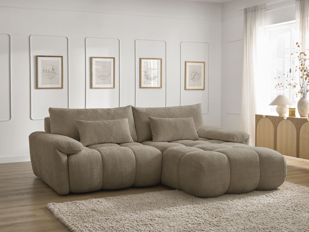 Bobochic Ivane Ecksofa Strukturstoff Taupe Ecke rechts