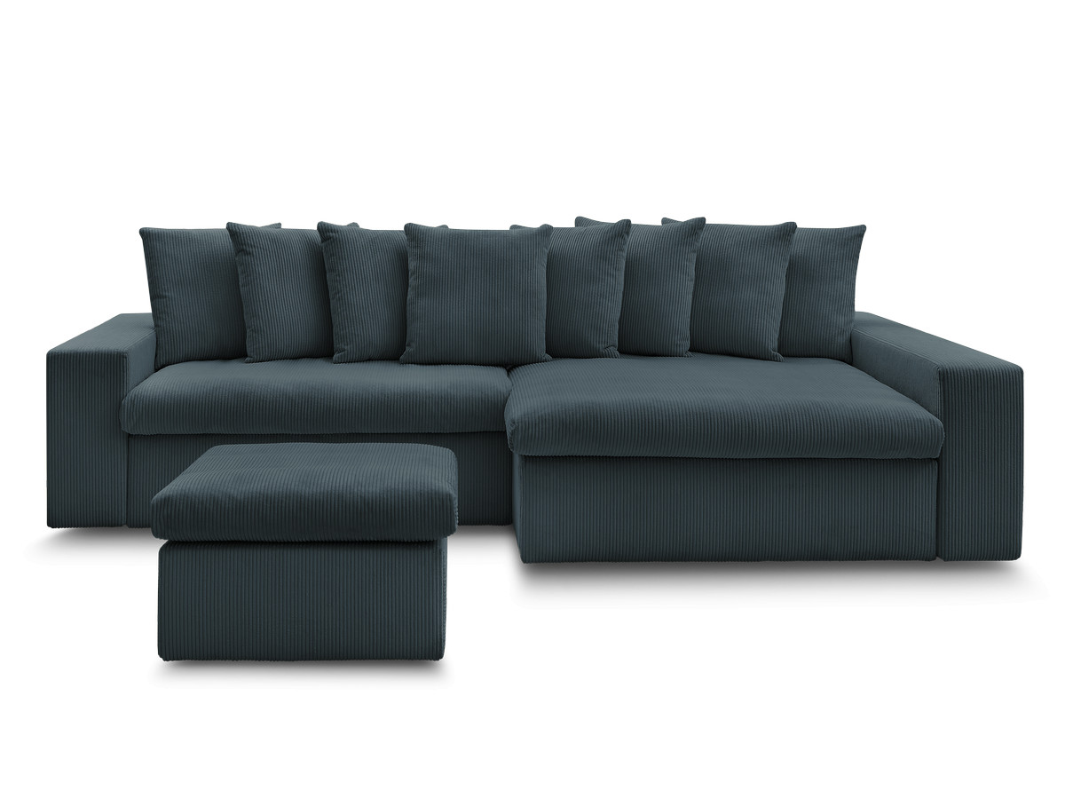Bobochic Enore Ecksofa mit Pouf Cordsamt Dunkelblau Ecke rechts