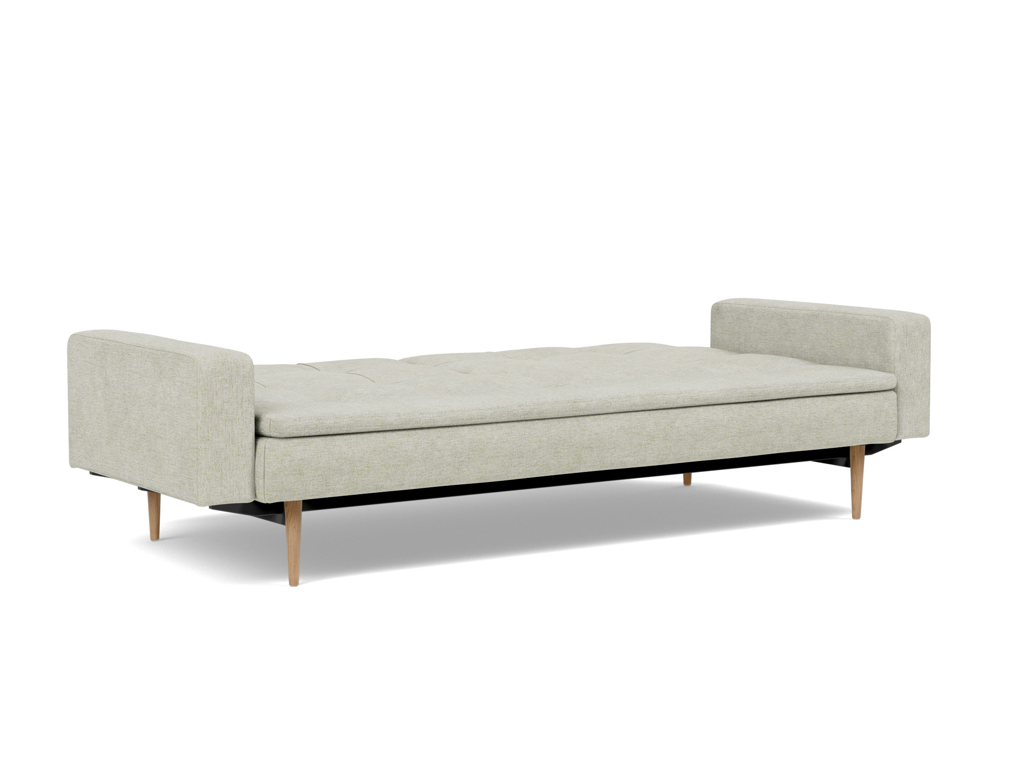 Schlafsofa Dublexo mit Armlehnen Flachgewebe Avella 280-Sand Beine Styletto Eiche hell
