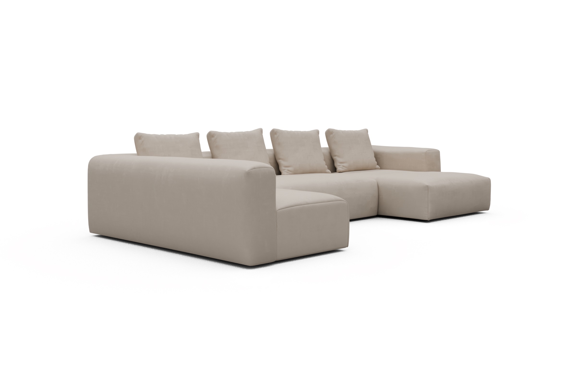 Wohnlandschaft Fred Chaiselongue rechts mit 2-Sitzer und lange Armlehne links Cordufine-Off-White