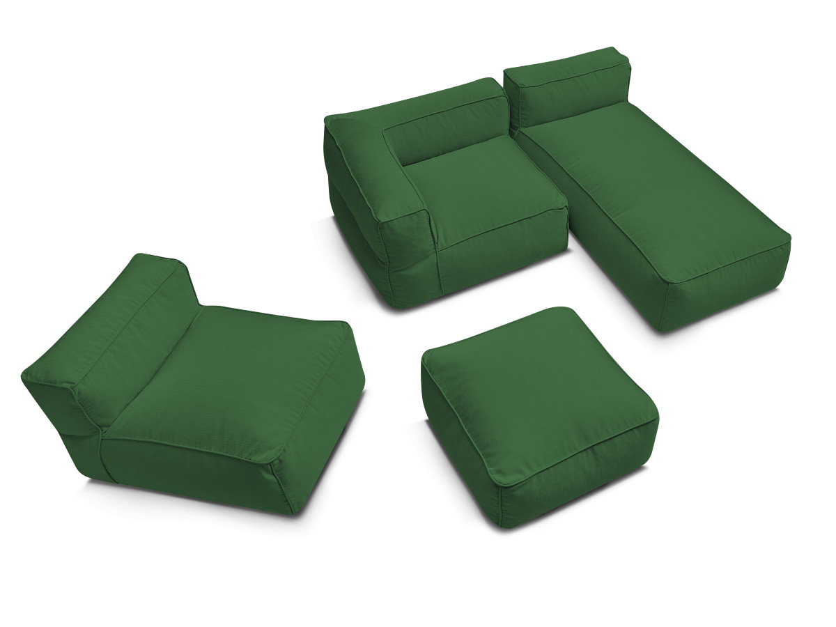 Bobochic Giulia Gartensofa 4-Sitzer mit Pouf, 1 Eckmodul Stoff Grün