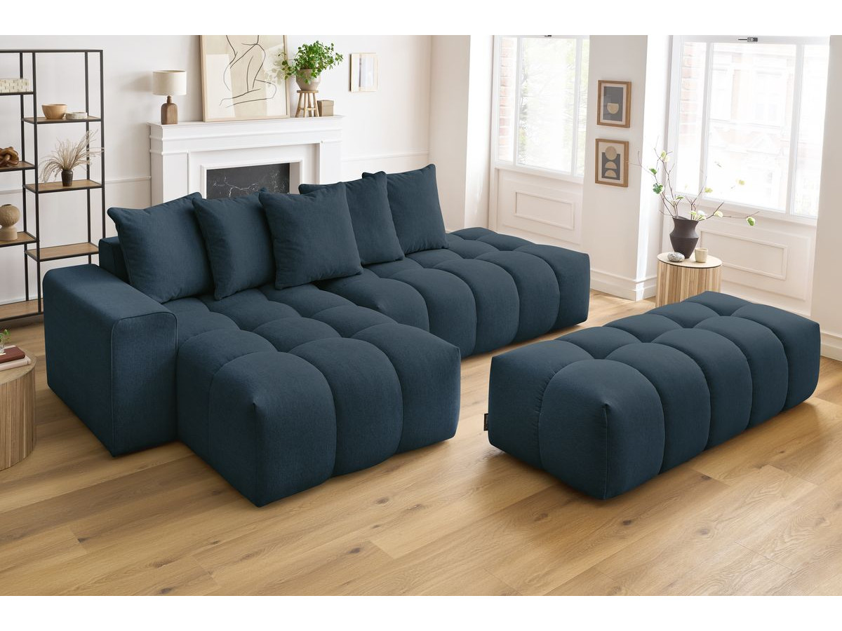 Bobochic Mont-blanc Ecksofa mit Pouf Melange-Stoff Dunkelblau Ecke links