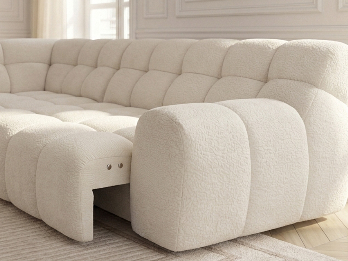 Bobochic Andre Ecksofa mit Schlaffunktion Chenille Weiß Ecke links