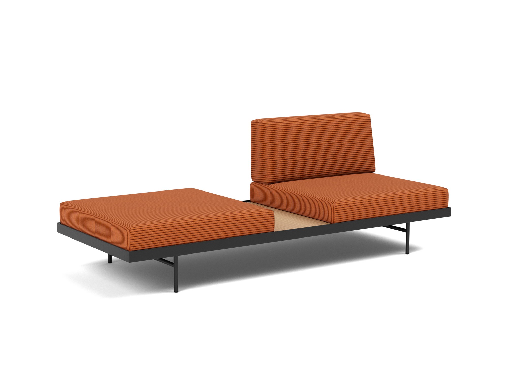 Tagesbett Puri Kord Corduroy 595-Burnt-Orange Beine mit Eichentisch
