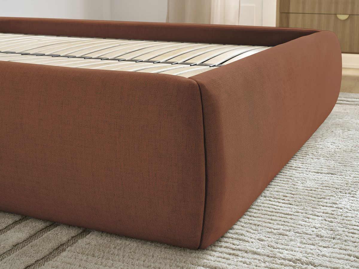 Bobochic Inera Bettgestell mit Bettkasten, ohne Kopfteil Stoff Orange, Liegefläche 140 × 190 cm
