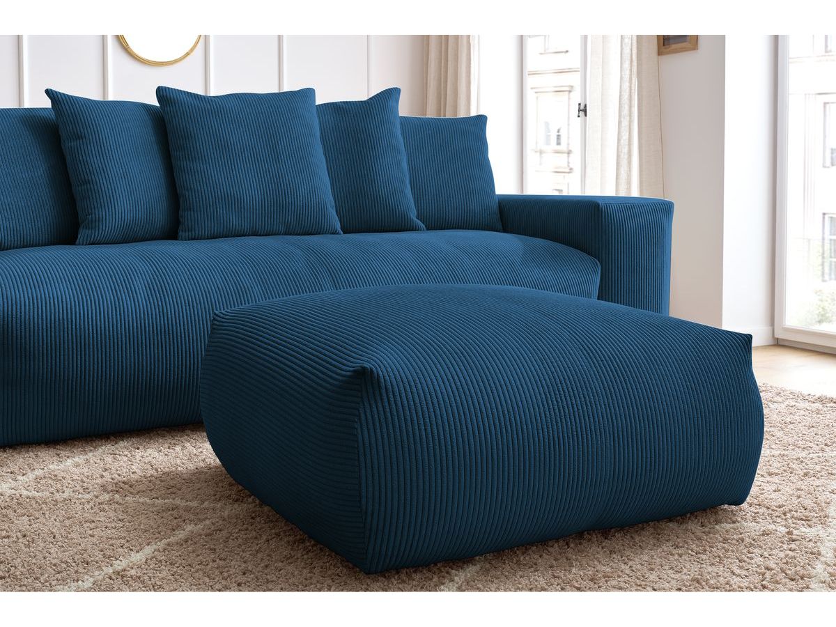 Bobochic Voltaire Schlafsofa 4-Sitzer mit Bettkasten und Pouf Cordsamt Dunkelblau