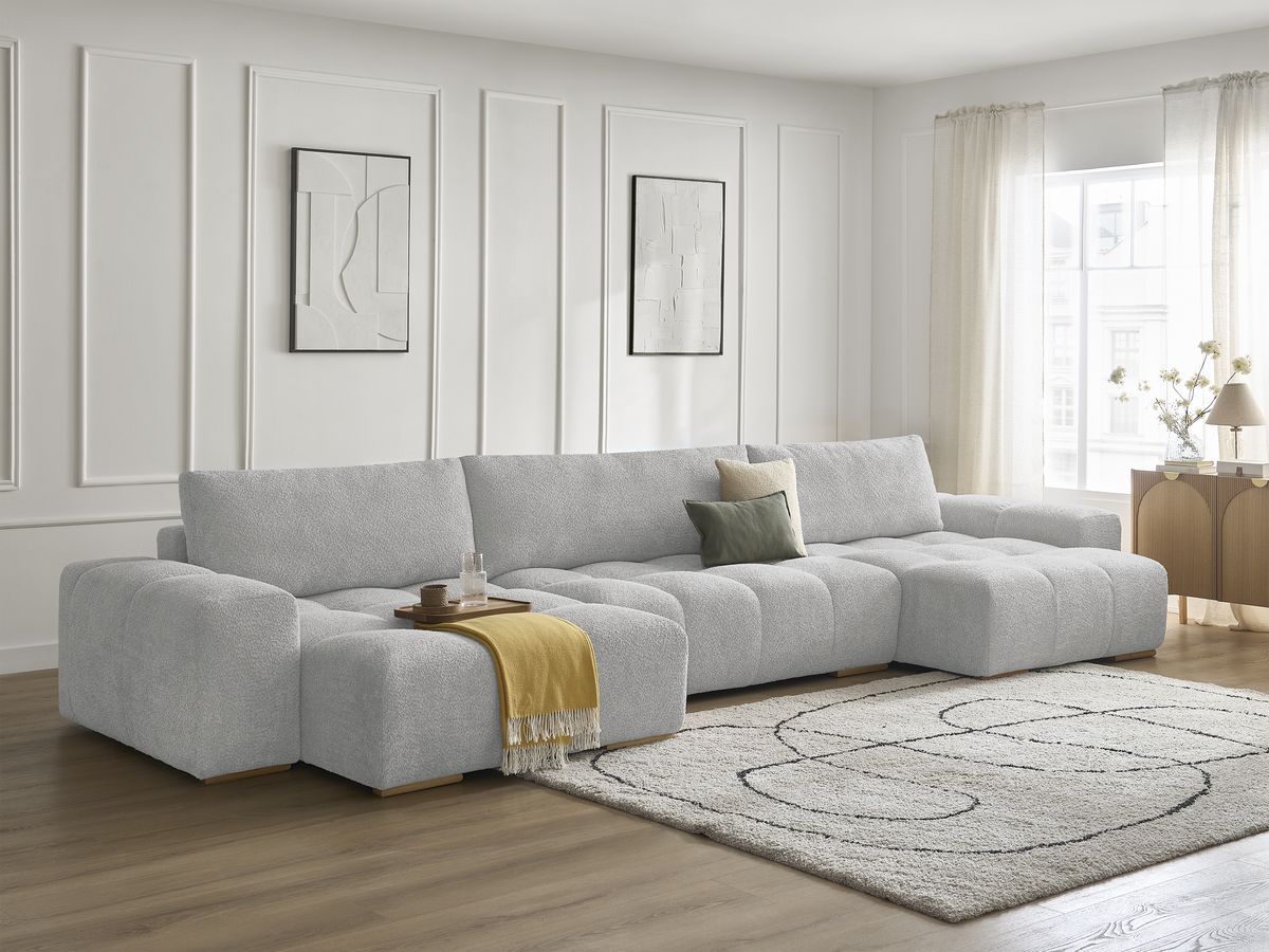 Bobochic Anakin Wohnlandschaft, 3 Kissen Bouclé-Stoff Hellgrau