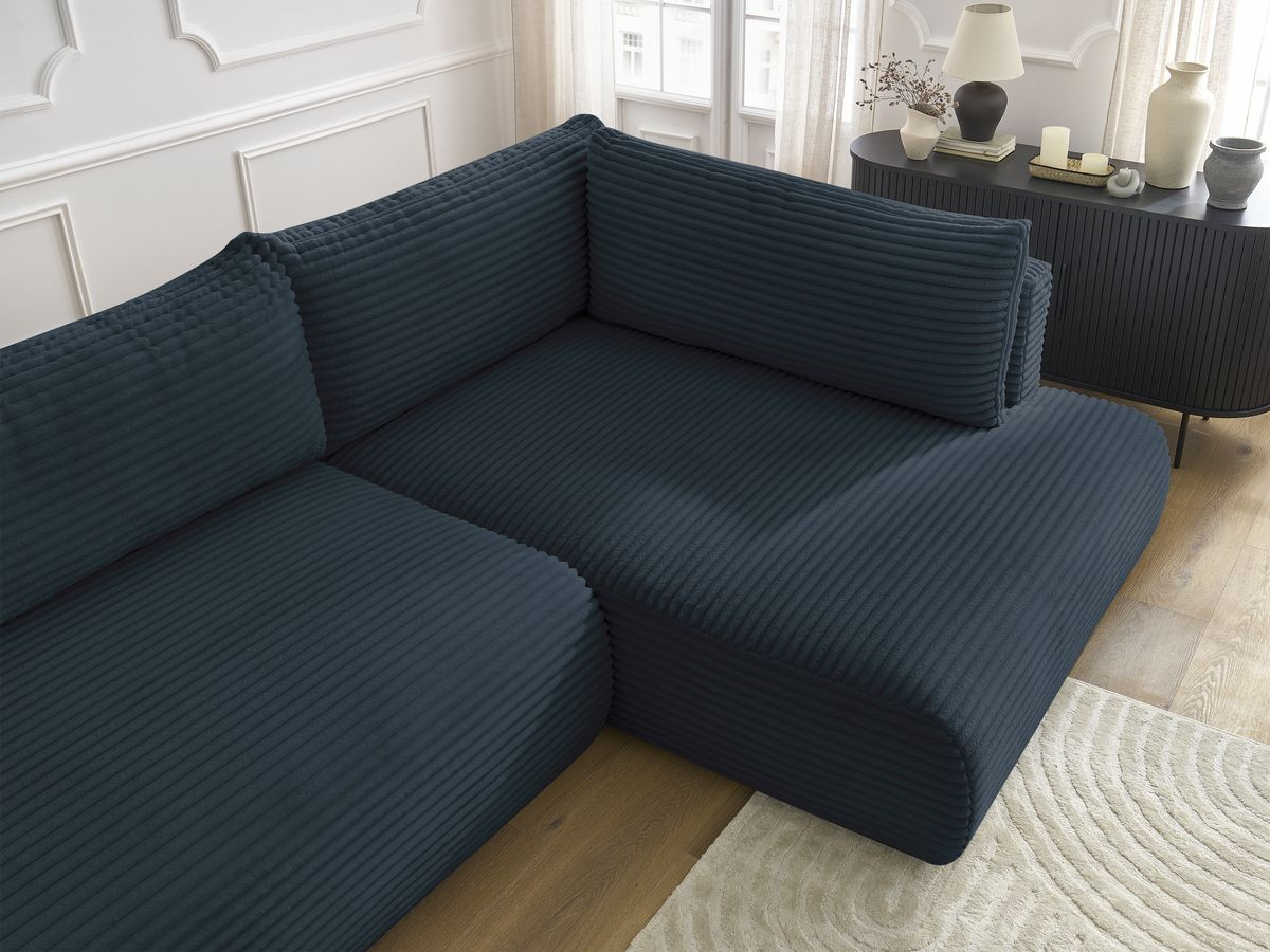 Bobochic Lucien Ecksofa mit Schlaffunktion und Bettkasten 296 × 198 cm Breitcord weich Dunkelblau Ecke rechts