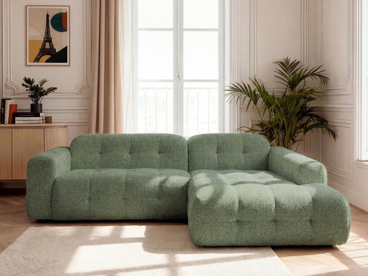 Bobochic Laura Ecksofa Melange-Stoff Hellgrün Ecke rechts