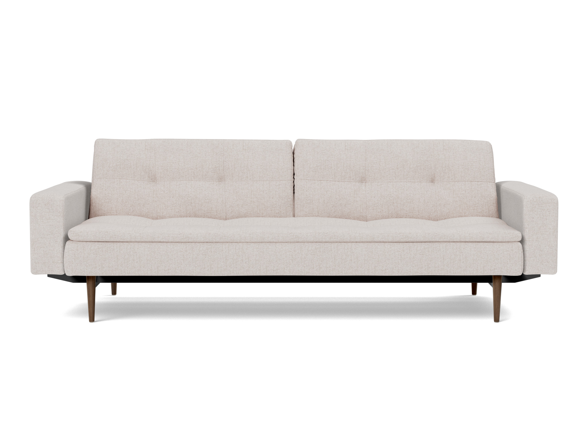 Schlafsofa Dublexo mit Armlehnen Strukturierter Stoff Weda 300-Weda-Sand Beine Styletto Eiche dunkel