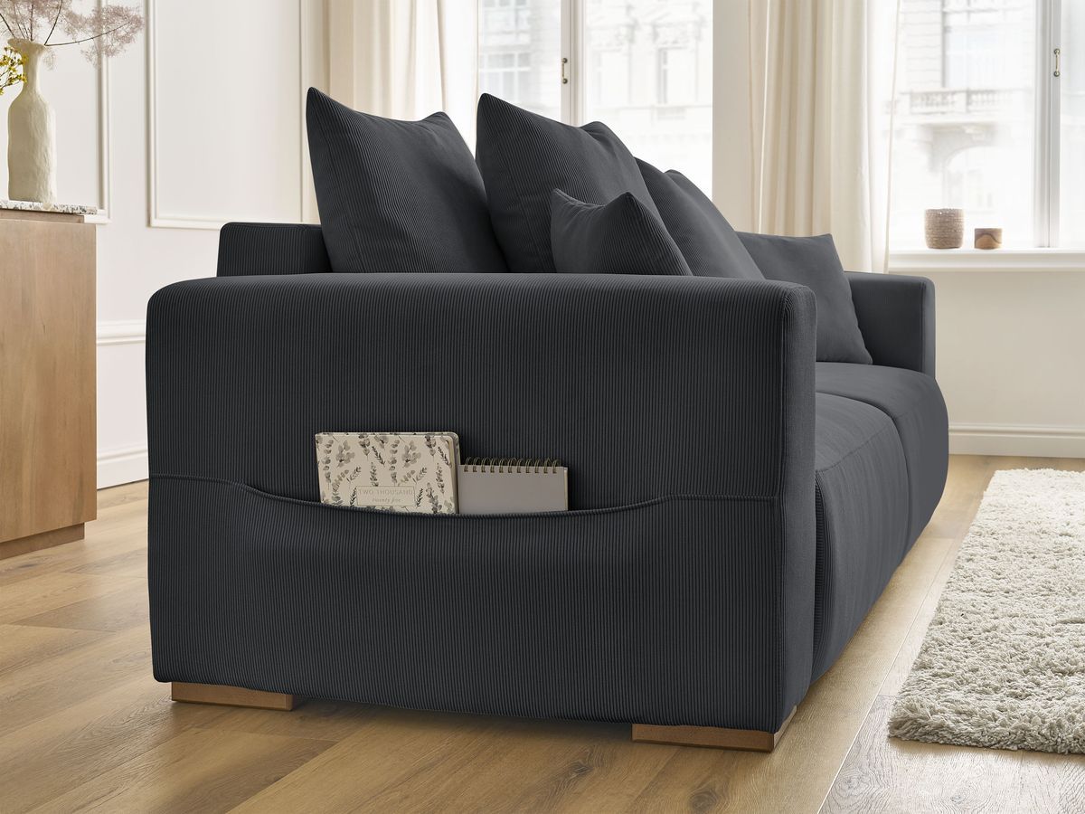Bobochic Sidonie Schlafsofa 3-Sitzer mit Bettkasten Cordsamt Schwarz
