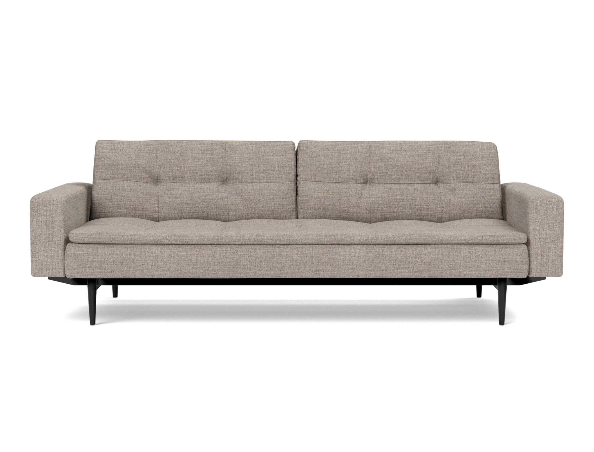 Schlafsofa Dublexo mit Armlehnen Chenille Yuveno 472-Warm-Grey Beine Styletto Eiche schwarz