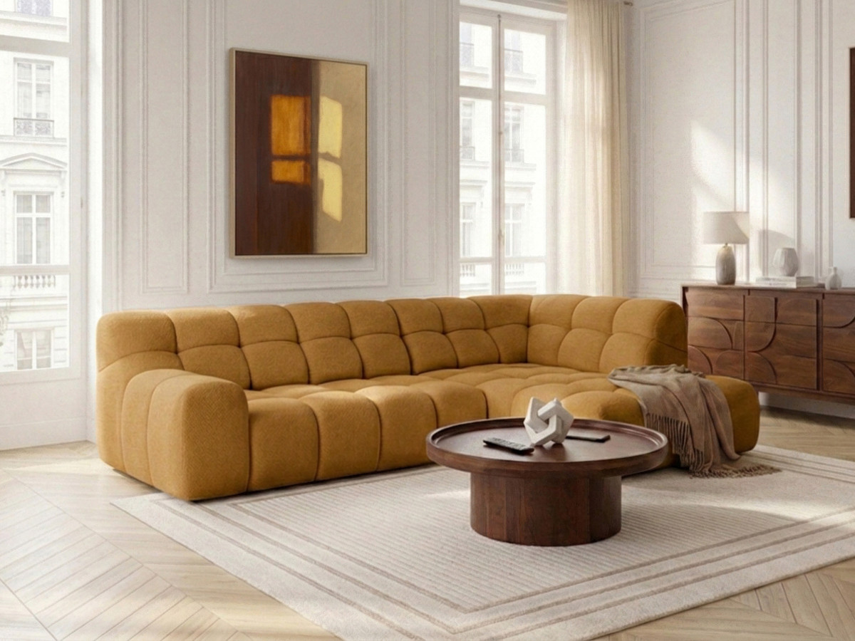 Bobochic Andre Ecksofa mit Schlaffunktion Chenille Gelb Ecke rechts