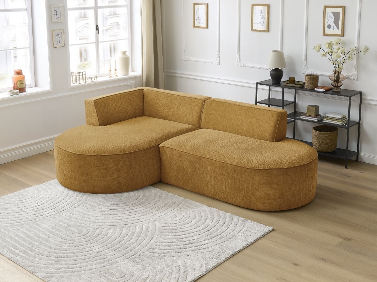 Bobochic Rousseau Ecksofa Strukturstoff Gelb Ecke links