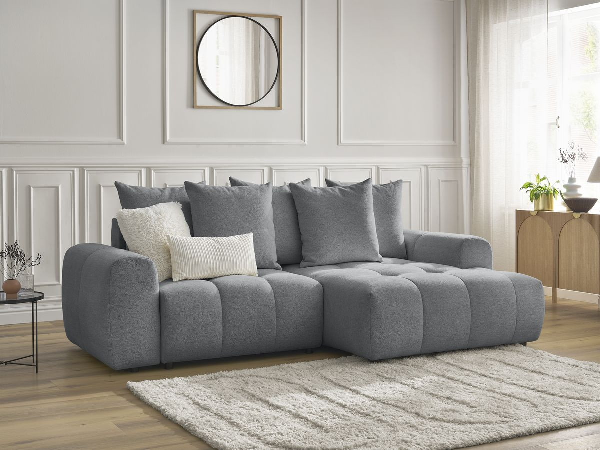 Bobochic Roxelane Ecksofa mit Schlaffunktion und Bettkasten 258 × 150 cm Melange-Stoff Dunkelgrau Ecke rechts