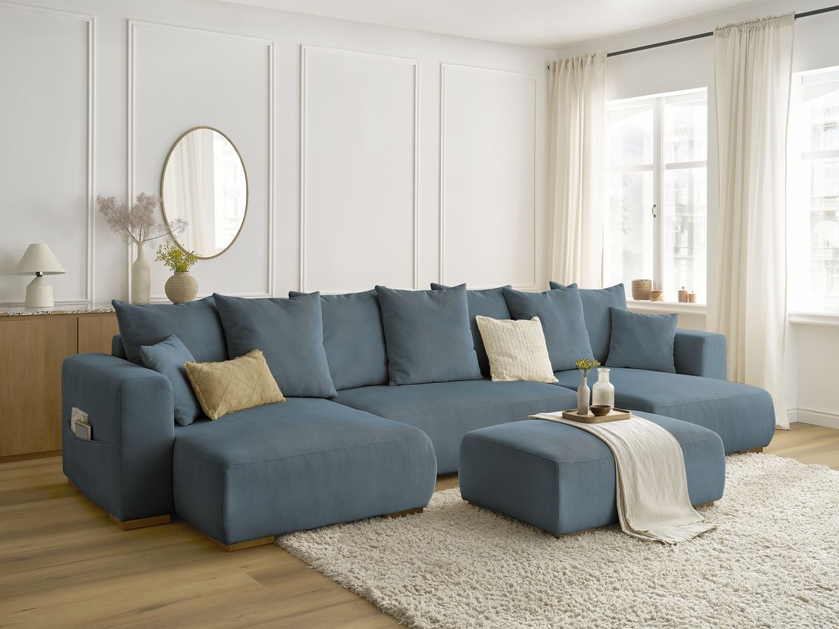 Bobochic Sidonie Wohnlandschaft mit Pouf Cordsamt Dunkelblau