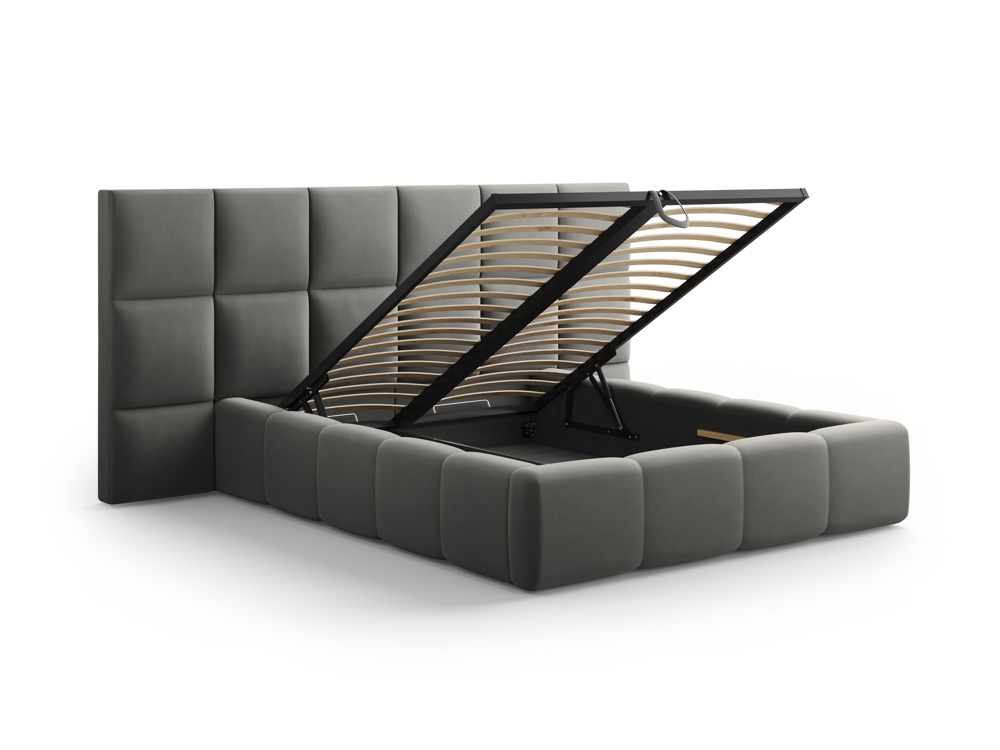 Cosmopolitan Design Stauraumbett mit doppeltem Kopfteil Livigno 160x200 Samt Bluvel Hellgrau