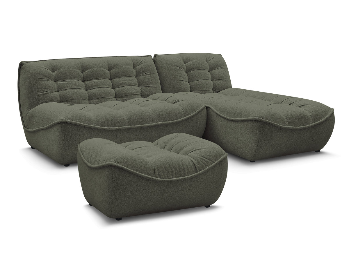 Bobochic Serena Ecksofa mit Pouf Melange-Stoff Grün
