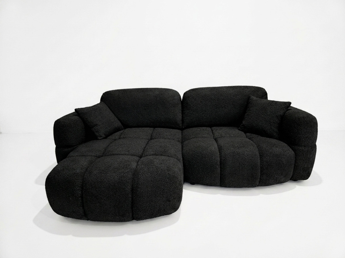 Bobochic Madison Ecksofa mit Schlaffunktion und Bettkasten Stoff Schwarz