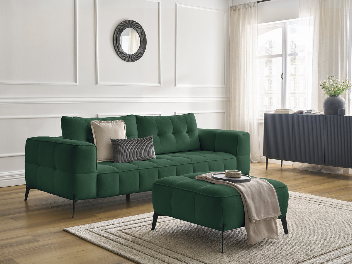 Bobochic Anis Sofa 3-Sitzer mit Pouf Strukturstoff Grün