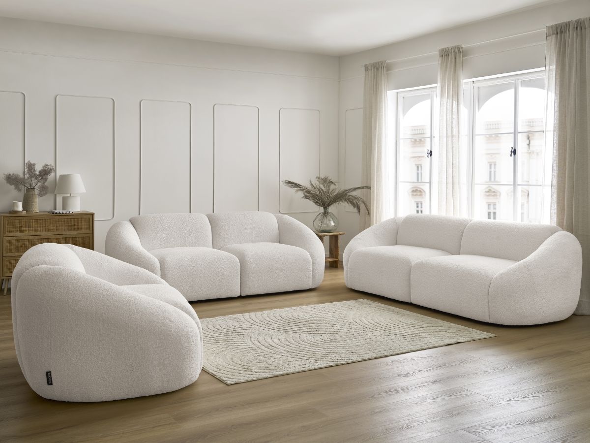 Bobochic Tina Sofa 6-Sitzer Bouclé-Stoff Weiß