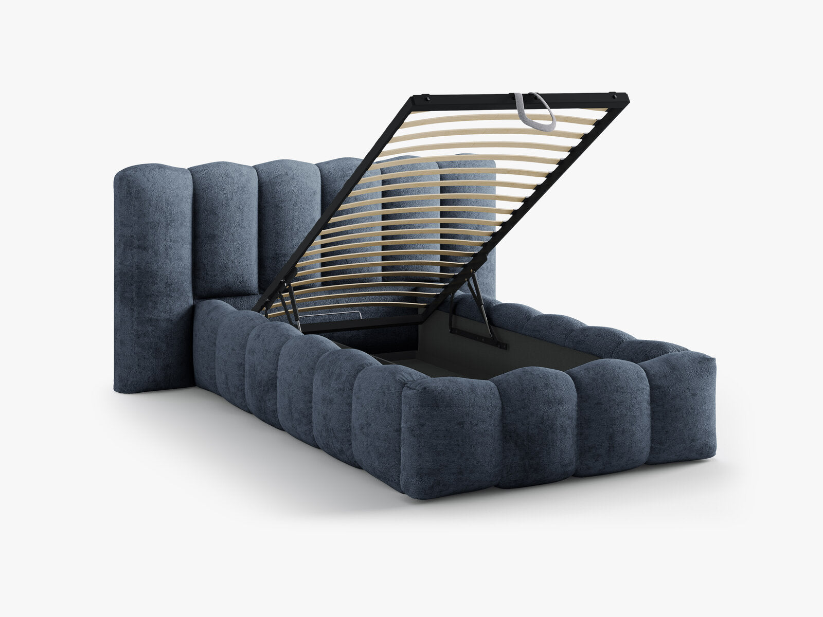 Micadoni Stauraumbett mit Kopfteil Lupine Chenille Perfect Harmony Dunkelblau