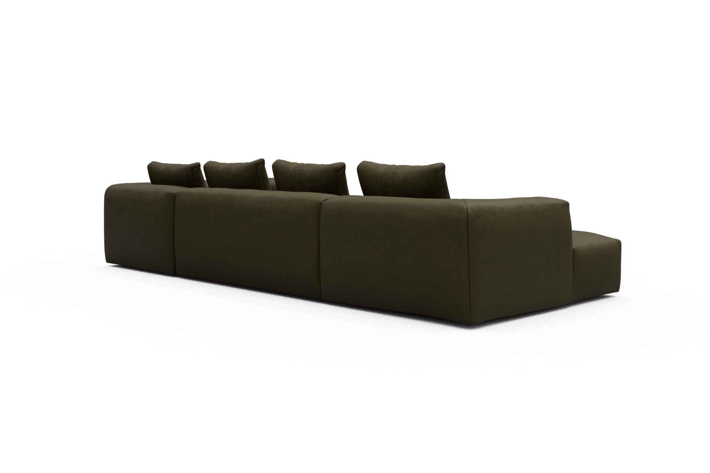 Wohnlandschaft Fred Chaiselongue links mit 2-Sitzer und lange Armlehne rechts Cordufine-Pine-Green