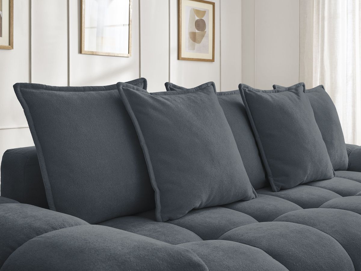Bobochic Everest Schlafsofa 3-Sitzer mit Bettkasten, 5 Kissen Strukturstoff Dunkelblau