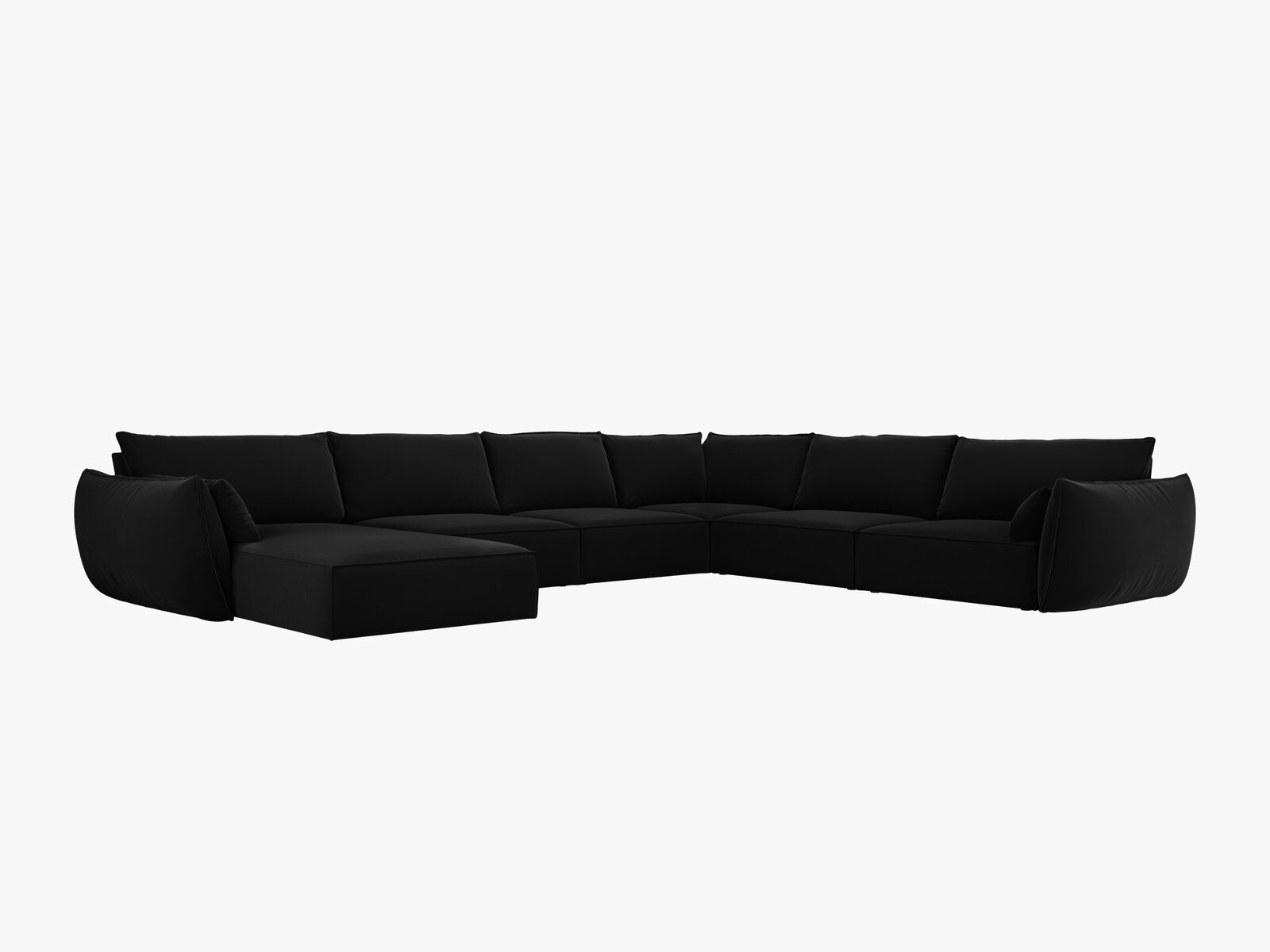 Micadoni Panorama-Ecksofa Kaelle 8-Sitzer Rechts Samt Bluvel Schwarz