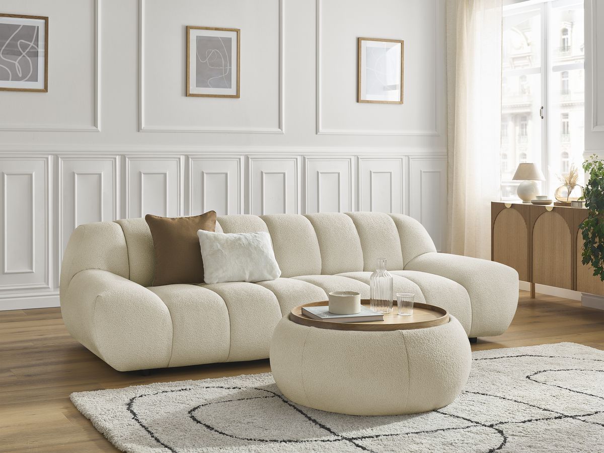 Bobochic Hayden Sofa 3-Sitzer mit Pouf 256 × 107 cm Bouclé-Stoff Beige