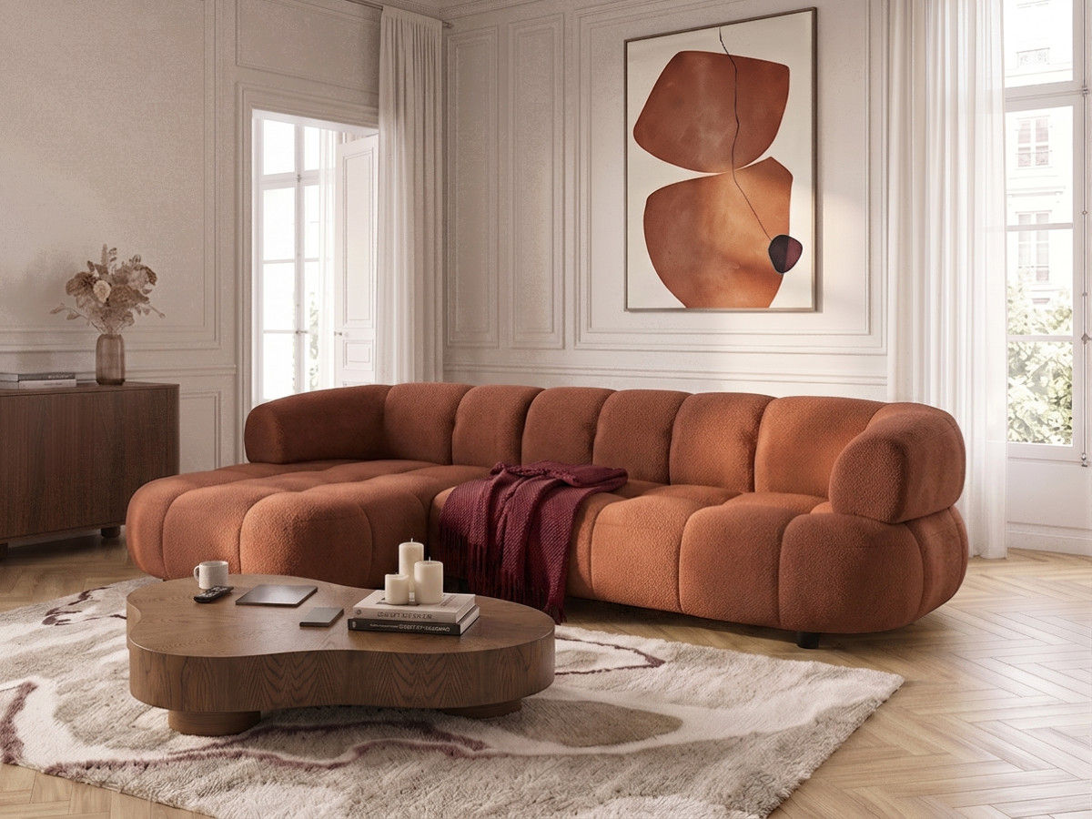 Bobochic Lovely Ecksofa mit Schlaffunktion Stoff Orange Ecke links