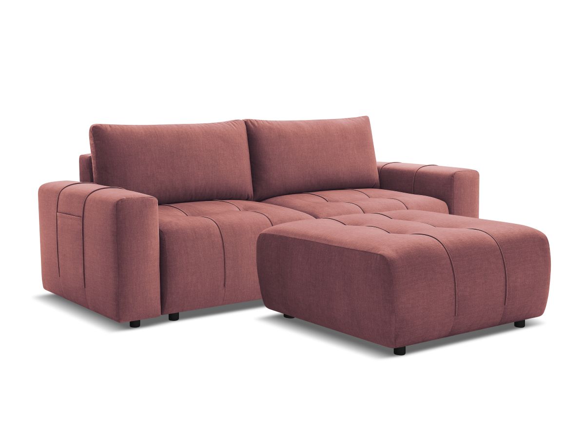 Bobochic Arsene Schlafsofa 4-Sitzer mit Bettkasten und Pouf Samt Orange